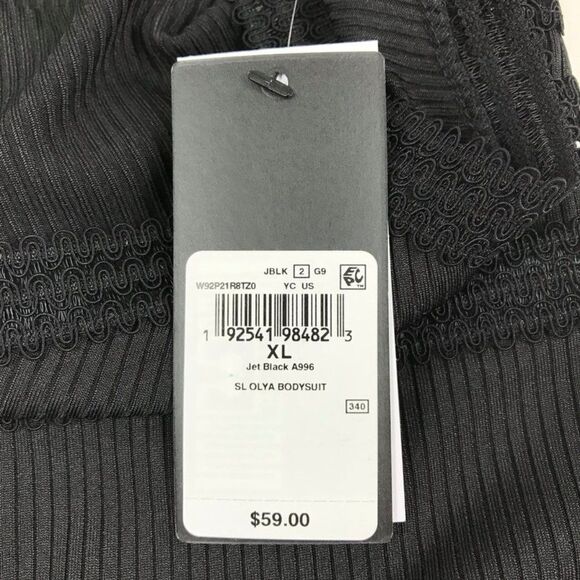 NEW Guess Olya Crochet Trim Bodysuit Women's XL Black Ribbed Knit Stretch V-Neck - Picture 12 of 12